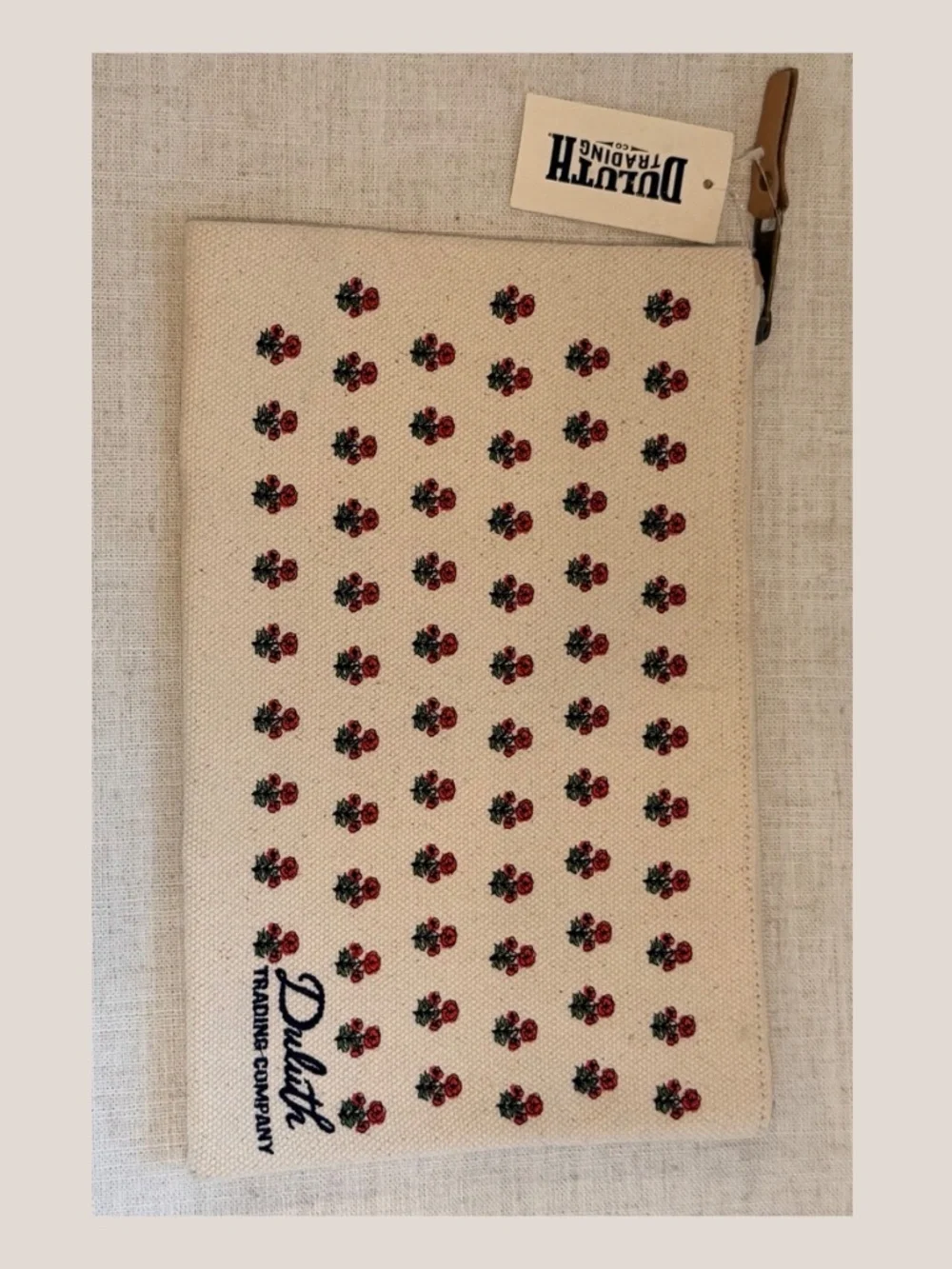 NWT Duluth Trading Co Canvas Embroidered Floral Zip Pouch 8x12